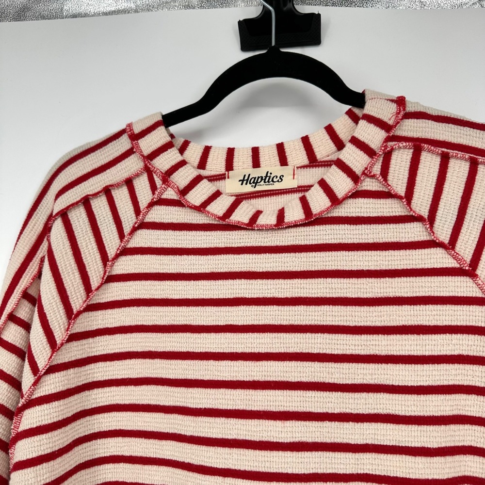 Haptics Boutique Holly Harper Red Stripe Cream Striped Oversized Boxy T Shirt L - Picture 5 of 8